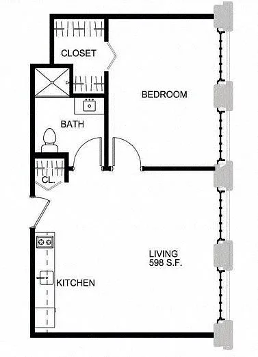 Floor plan 1 Bed/1 Bath-S A17-25