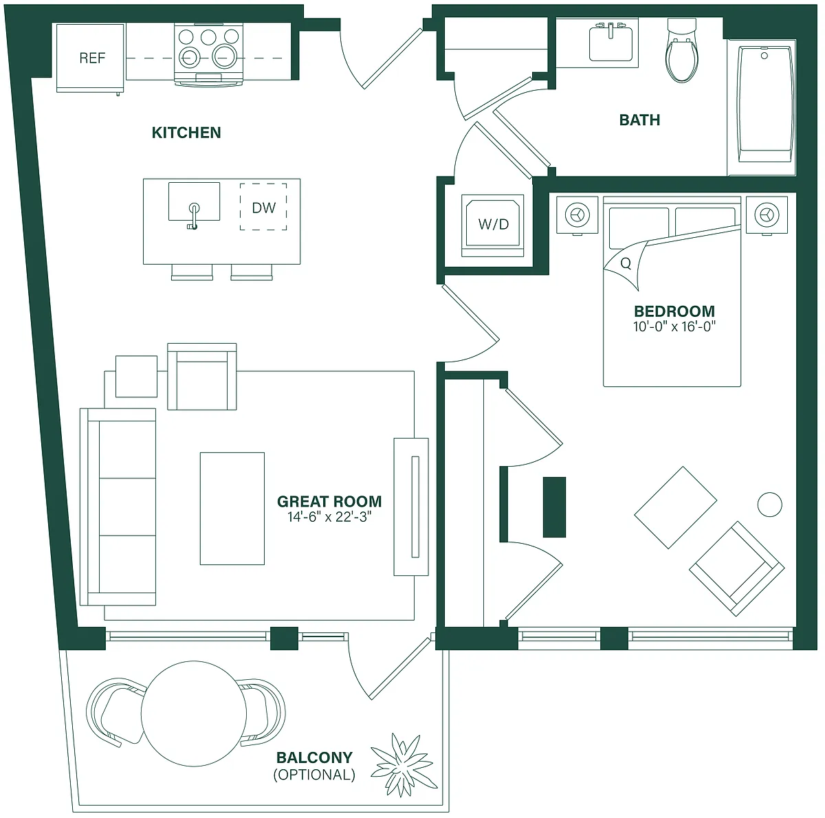 Floor plan 1 Bed/1 Bath-1C
