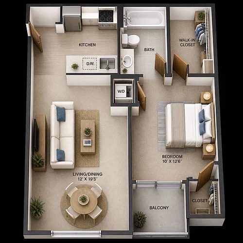 Floor plan 1 Bedroom | 1 Bath
