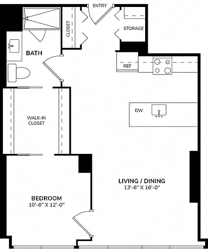 Floor plan One Bedroom 06B - 09B