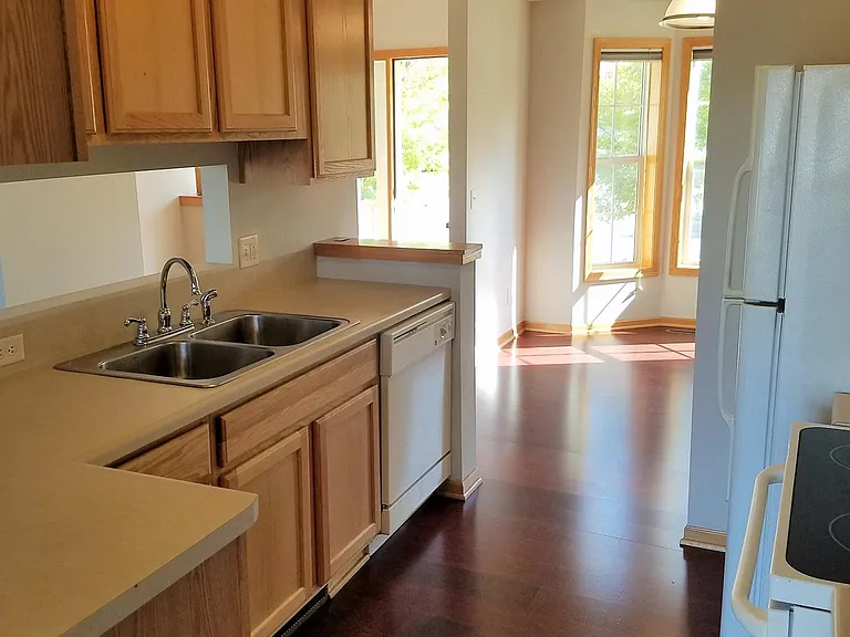 Kitchen facing bay windows