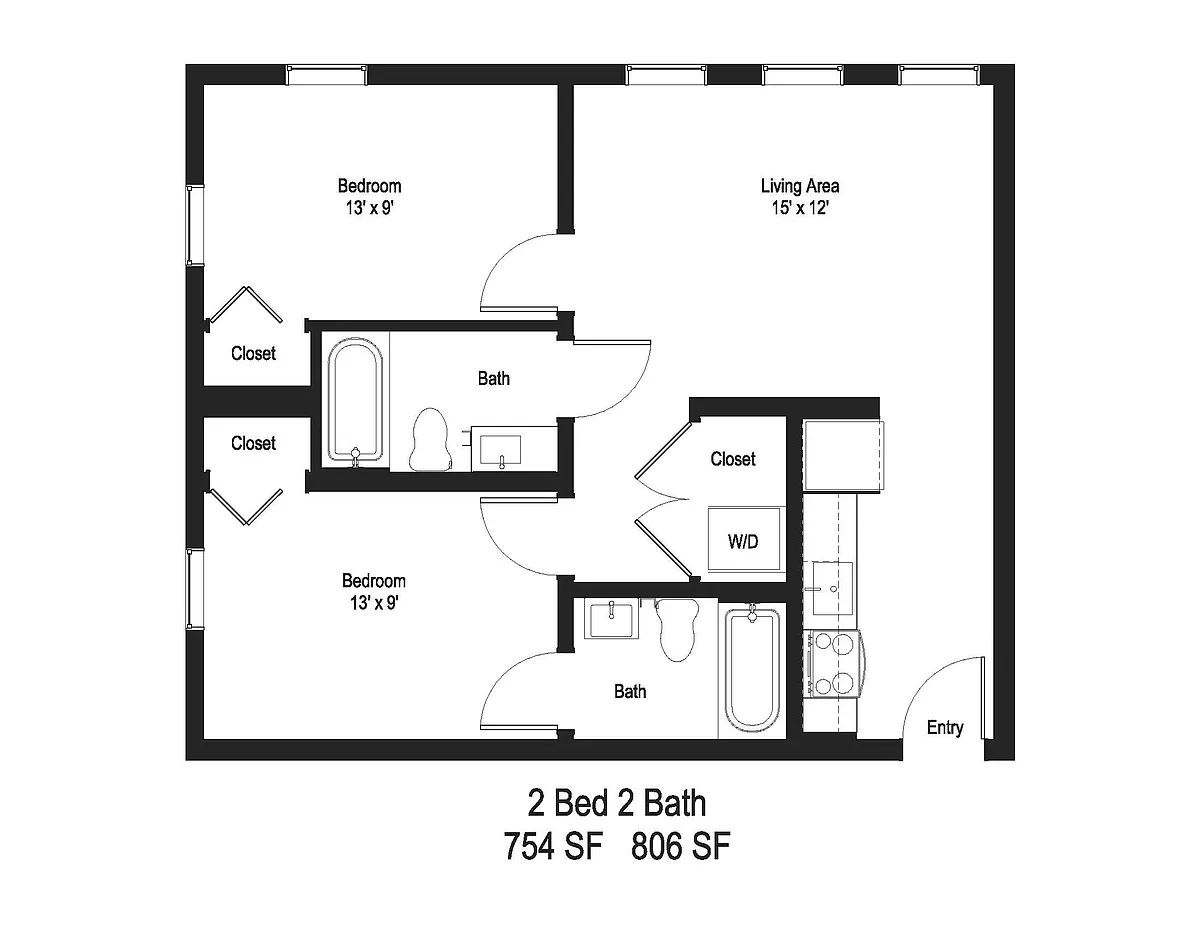 Floor plan 2 Bedroom, 2 Bath - Income Restriction