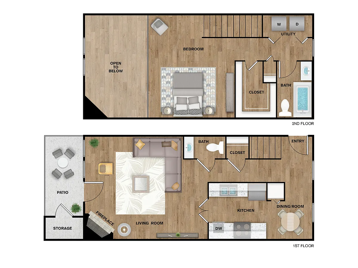 Floor plan 1 Bed, 1 Bath B Townhome Upgraded (140% IR)