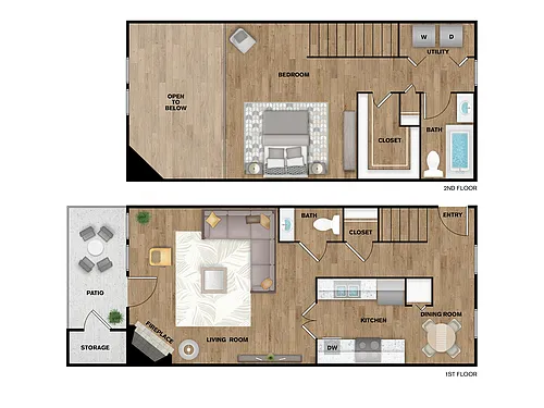 Floor plan 1 Bed, 1 Bath B Townhome Upgraded (80% IR)
