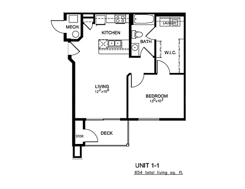 Floor plan One Bed One Bath Jr.