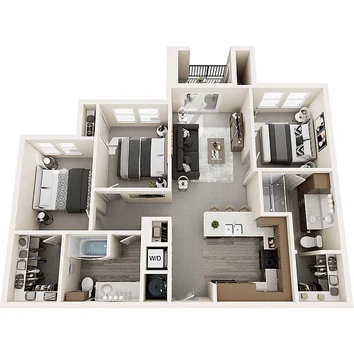 Floor plan Three Bed - 1070 sq ft - 60%