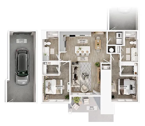 Floor plan 2 BR Grand Courtyard Garage