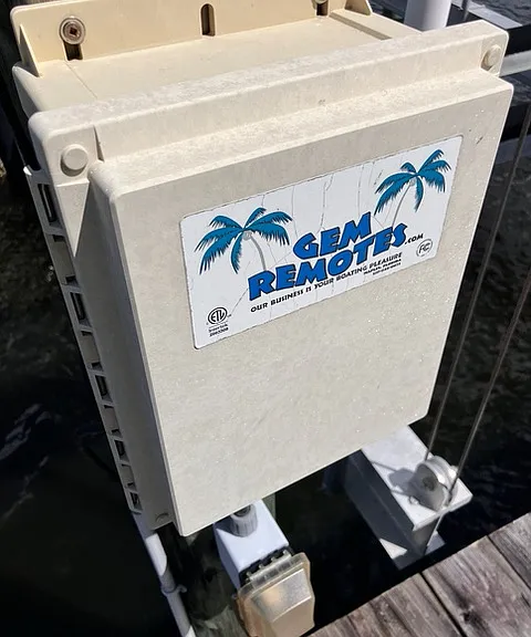 16,000 lb boat lift with remote control- operate easily from your boat with a handy pocket fob.