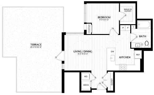Floor plan 1 Bed/1 Bath-A3M1
