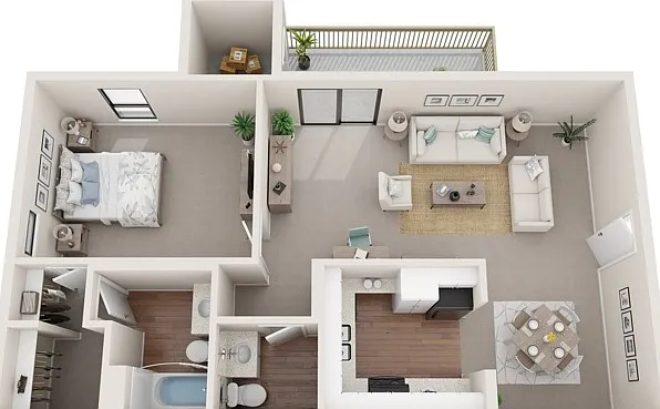 One Bedroom, One and 1/2 Bathrooms, 693 sqft, Patio/Balcony, Walk-in Closet One Bedroom, One and 1/2 Bathrooms, 693 sqft, Patio/Balcony, Walk-in Closet