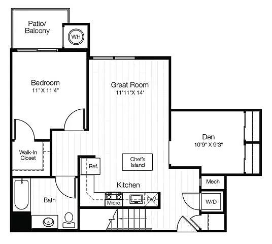 Floor plan A13LD 1 Bedroom 1 Bath with Balcony/Den/Loft