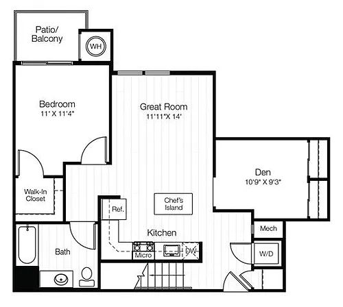 Floor plan A13LD 1 Bedroom 1 Bath with Balcony/Den/Loft