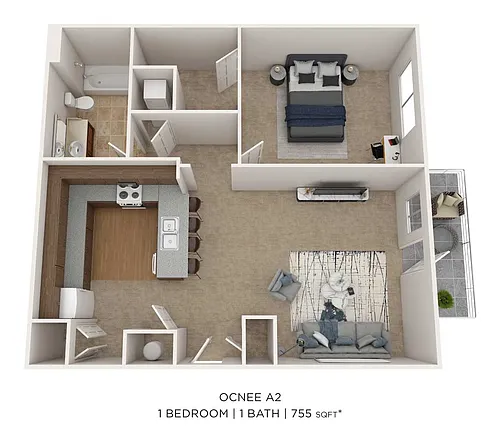 Floor plan One Bedroom - 755 sqft
