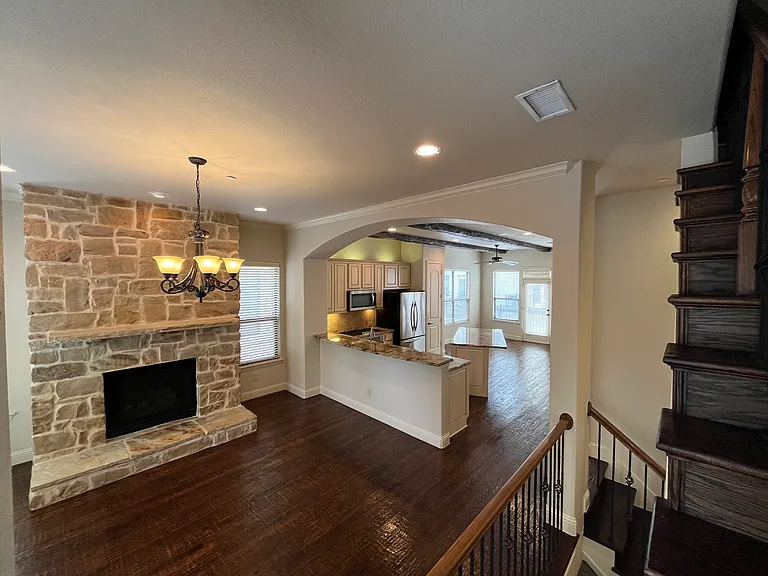 Second floor, dining area with fireplace