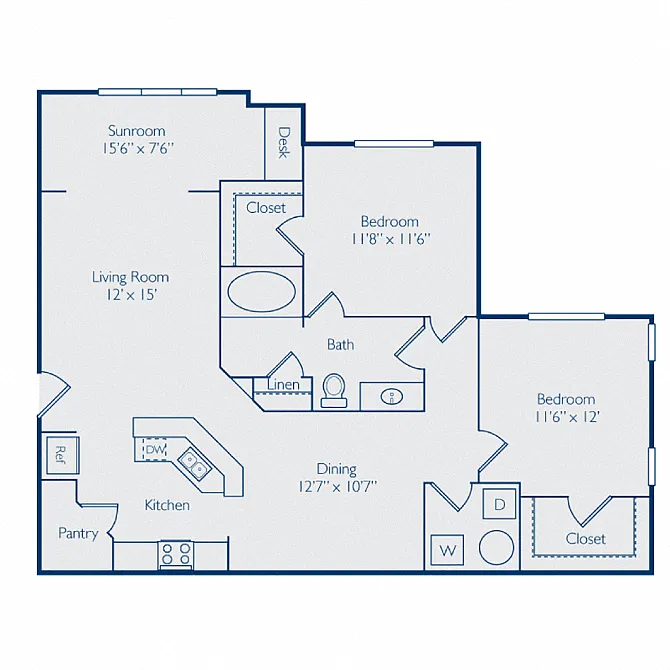 Floor plan Two Bedroom w Sunroom