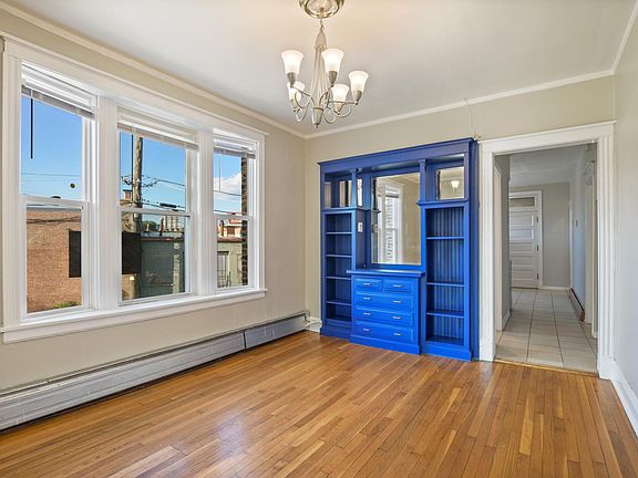 Dining room with built-in shelving