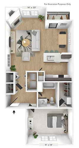 Floor plan The Sundial 1 BR 1 BA