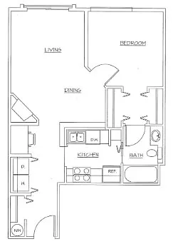 Floor plan 1 Bedroom 1 Bath (B)