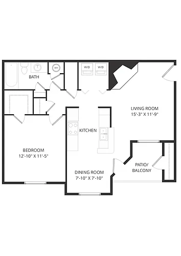 Floor plan 1 Bed / 1 Bath - A3 80% Affordable