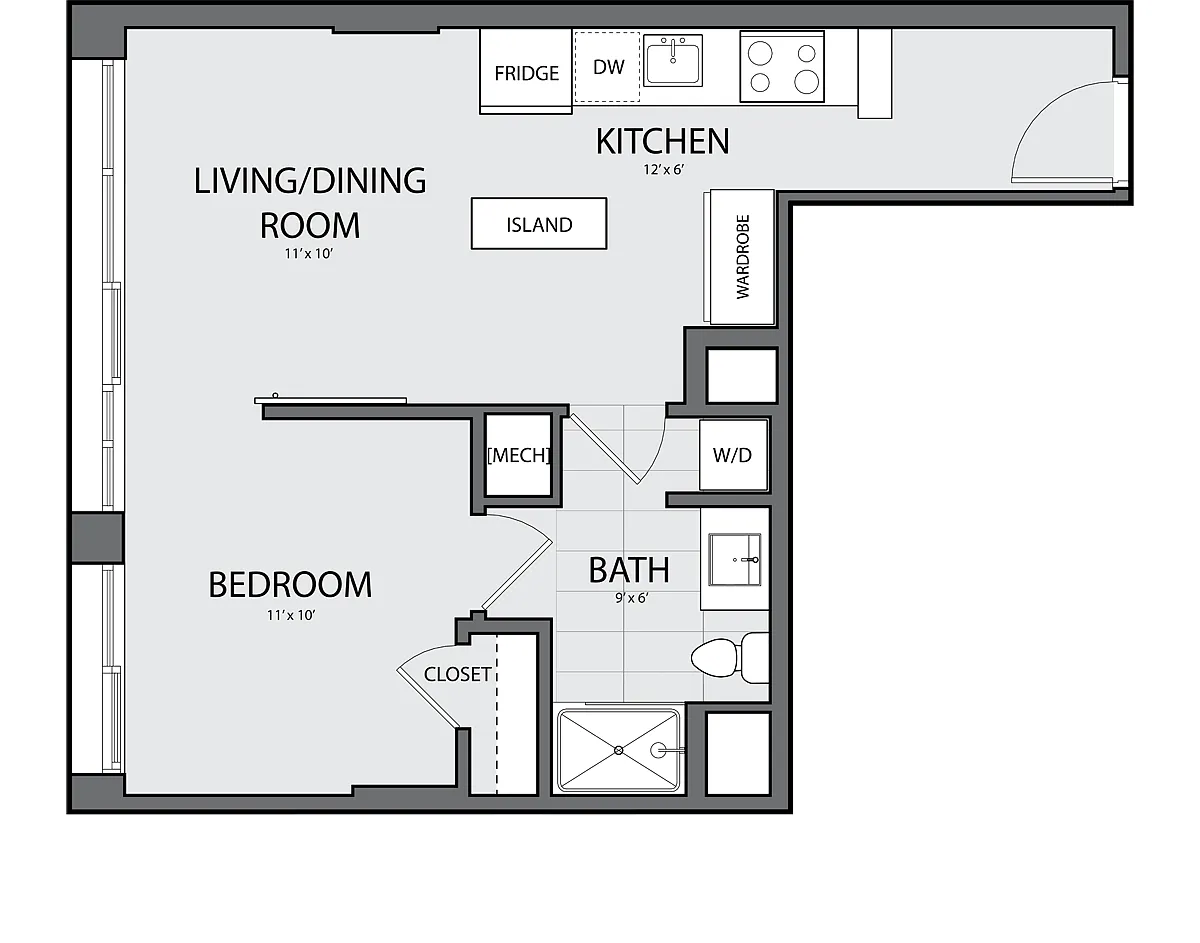 Floor plan 1 Bed/1 Bath-A-1D