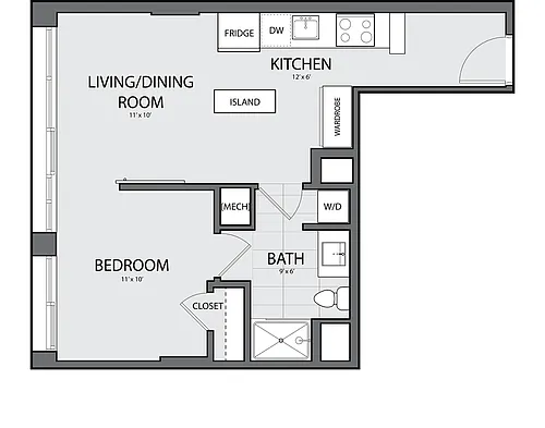 Floor plan 1 Bed/1 Bath-A-1D