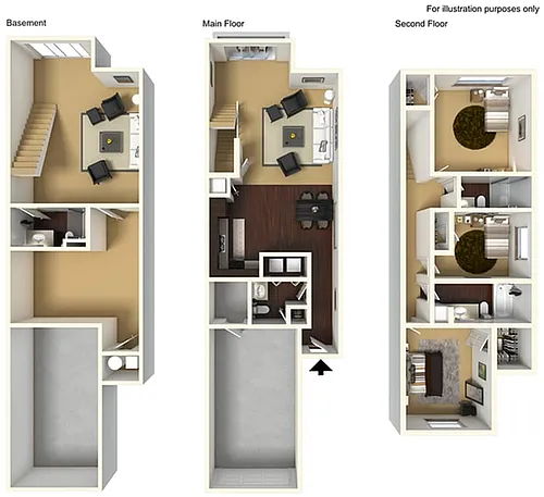 Floor plan 3BR 2.5BA 1-Car Garage Basement