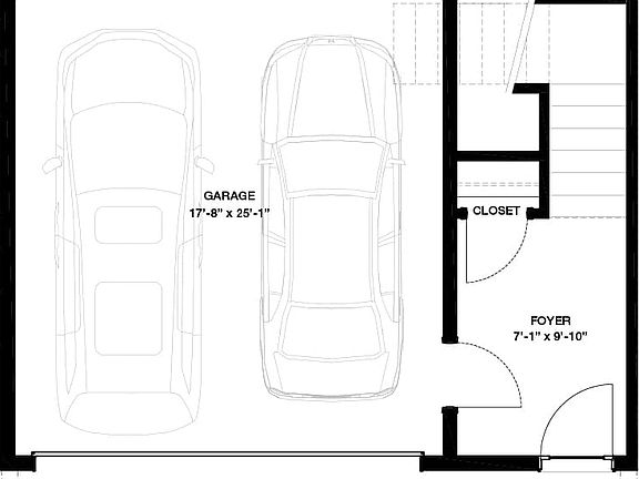Black line drawing of the lower floor of the Torrey model home at Crown Park by Brookfield Residenti