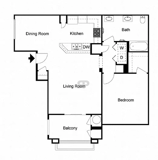 Floor plan 1 Bed 1 Bath