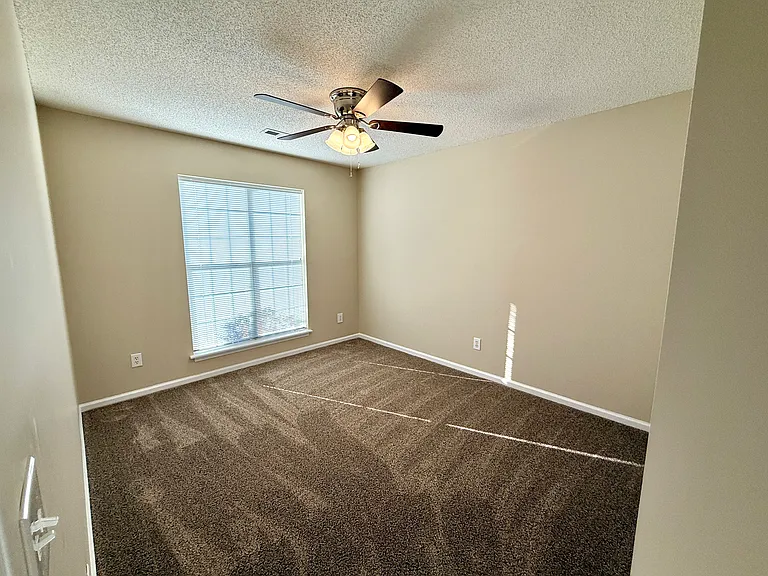 Secondary bedroom w/recently added carpet& ceiling fan/light