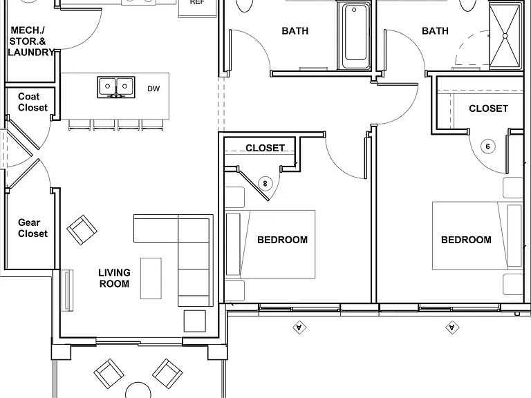 Two bedroom, two bath floor plan apartment. Two bedroom, two bath floor plan apartment.