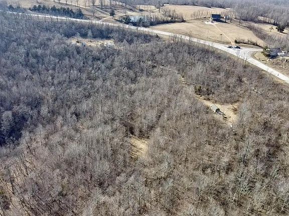 Aerial view of property with two cabin sites and food plot location 