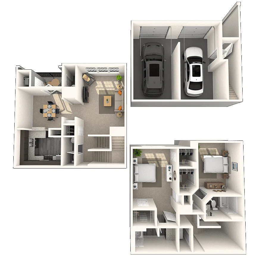 Floor plan Dual Level 2x2.5 1291-1638 SF