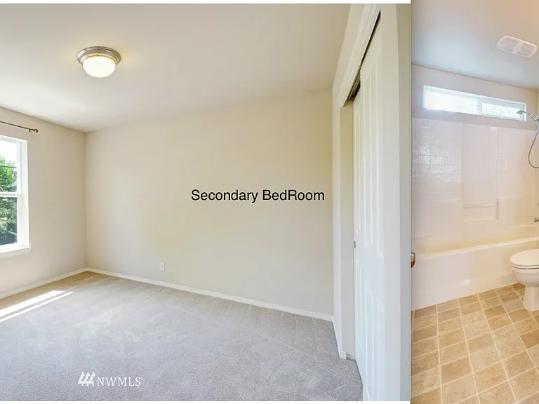 secondary bedroom with a bathroom outside of the room