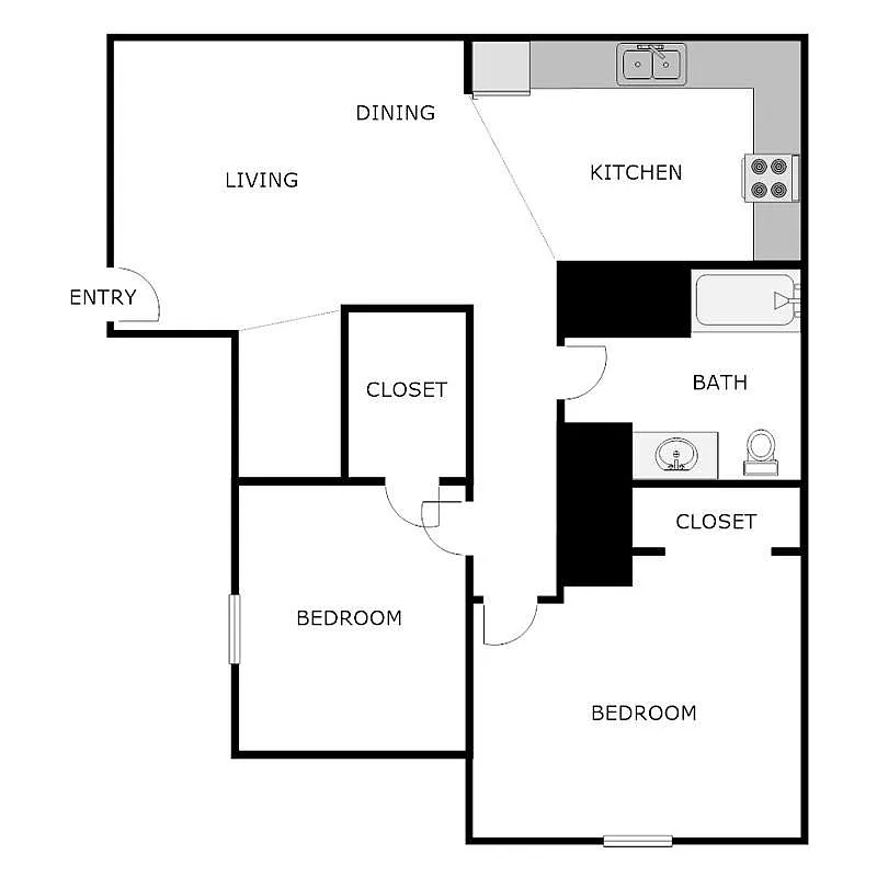 Floor plan 2 Bed 1 Bath