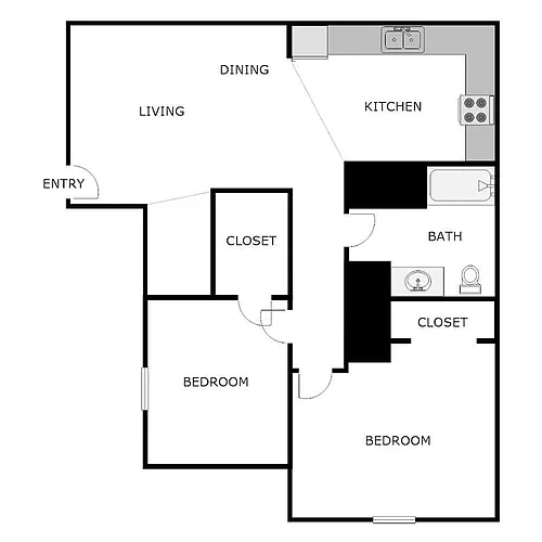 Floor plan 2 Bed 1 Bath
