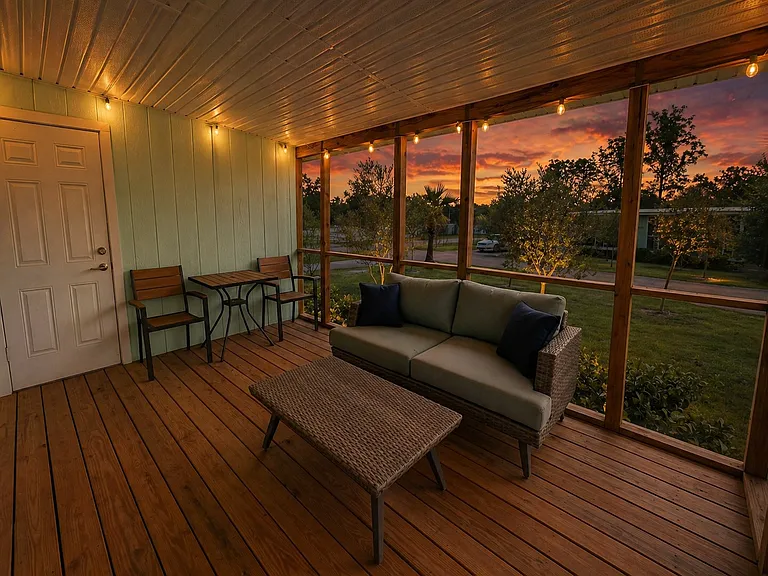 Fully-Furnished Screened Porch with Extra Storage Closet + Lighting