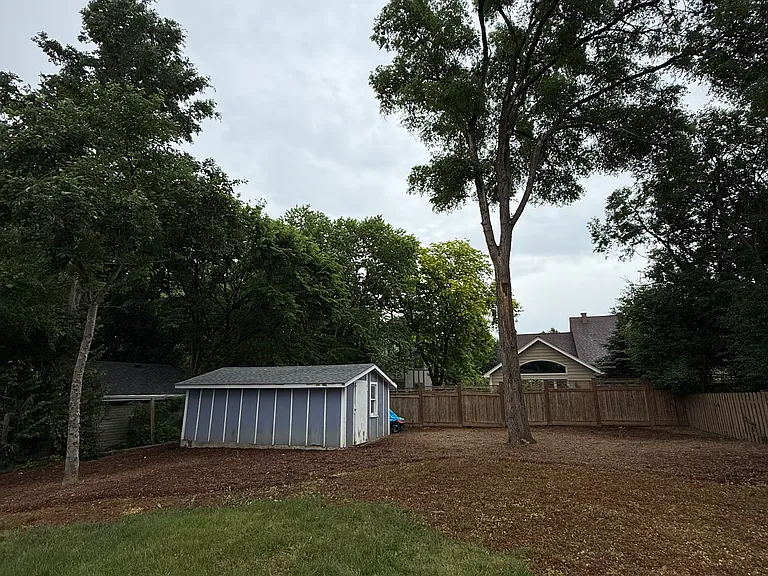 Back yard garden area and shed.