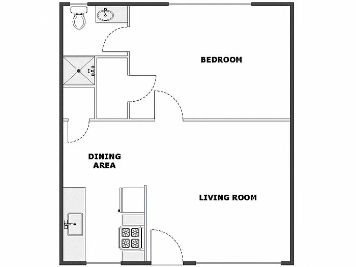Floor plan 1 Bed / 1 Bath: Type E