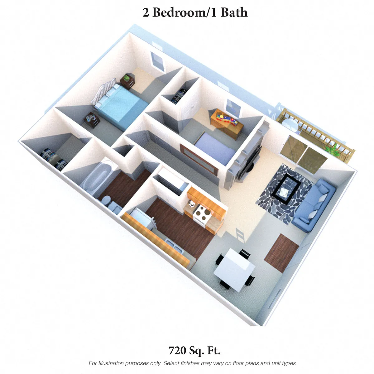 Floor plan 2 Bedrooms 1 Bath Balcony
