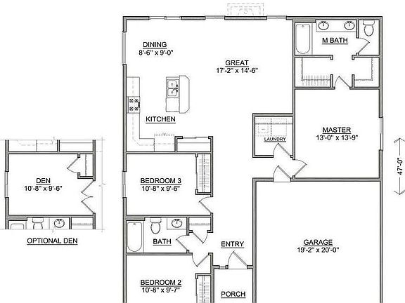 Floor plan - with optional Den and covered patio