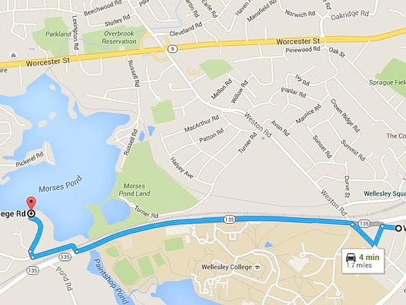 39 College Rd to Wellesley Square MBTA Train Station Map