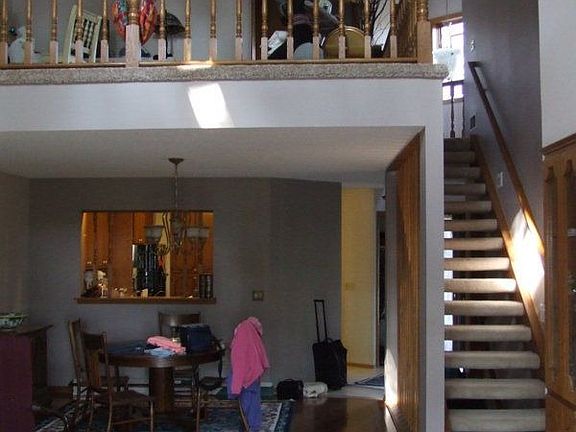 Dining room and loft with very high loft