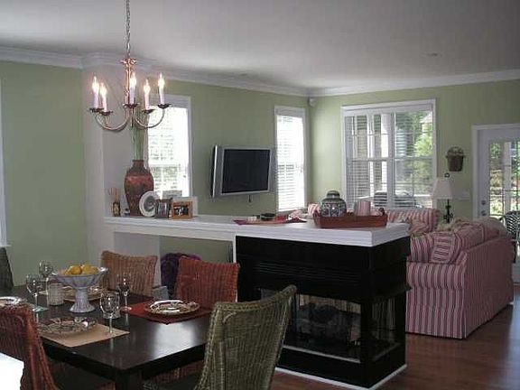 Dining, fireplace and LR