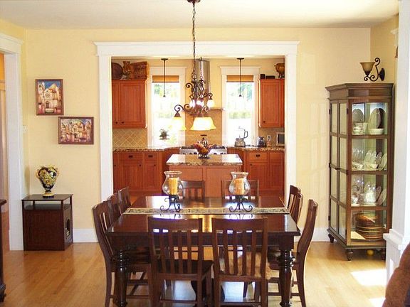 The dining room looking towards the kitchen
