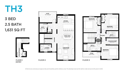 Floor plan Three Bedroom 2.5 Bath Townhome