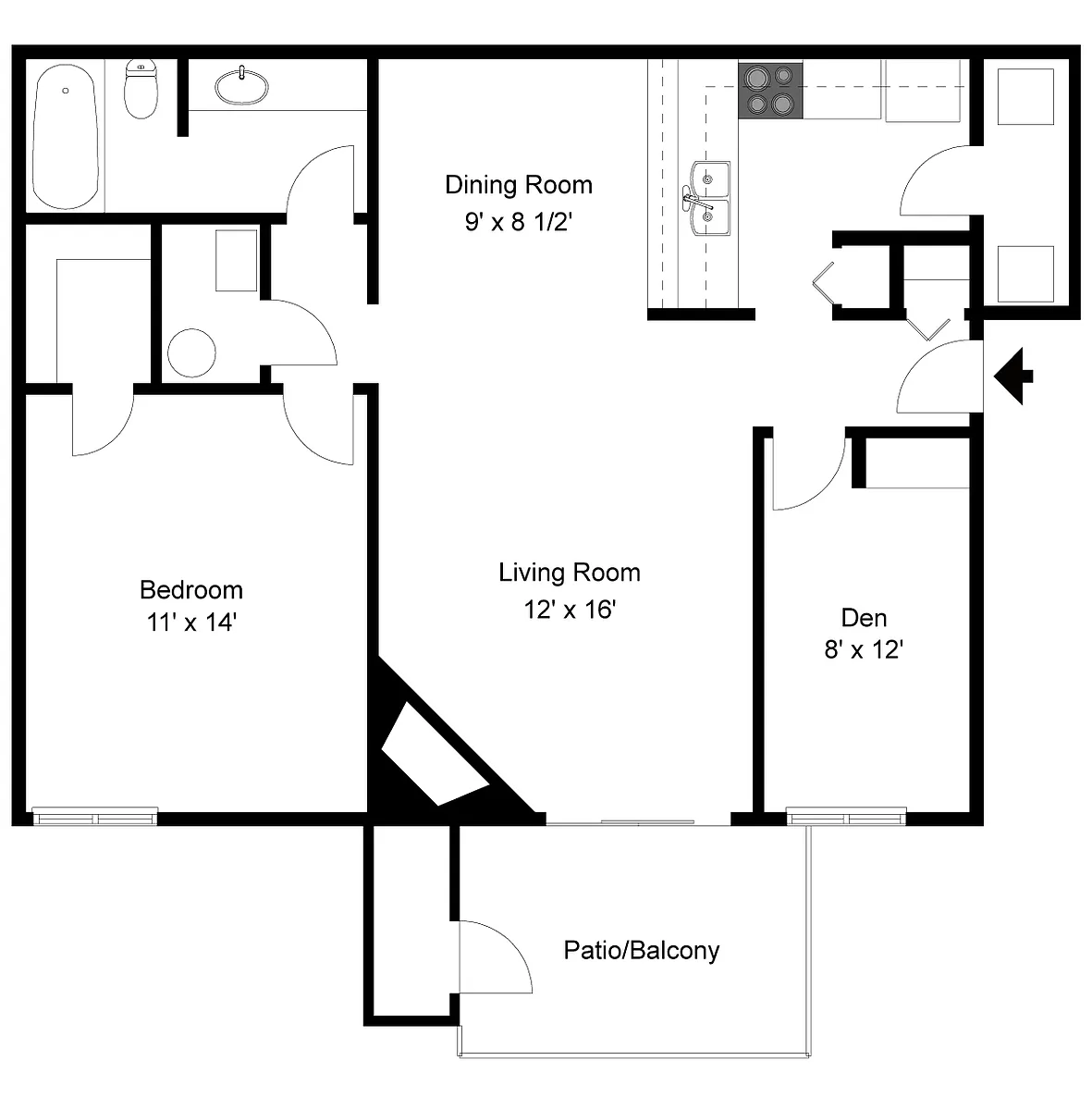 Floor plan 1 Bedroom with Office