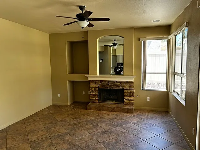 family room with fireplace