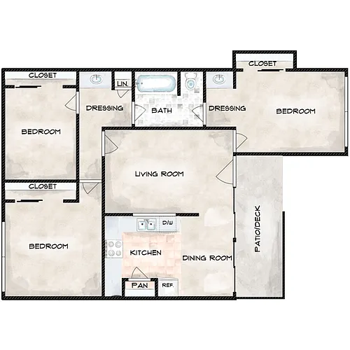Floor plan 3 Bedroom 1 Bathroom