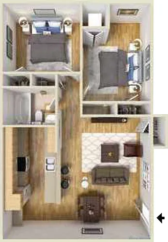 Floor plan Two Beds, One Bath