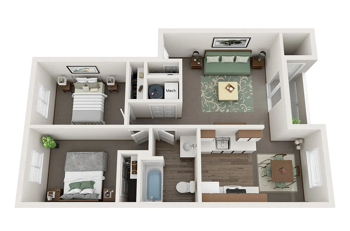 Floor plan 2 Bed / 1 Bath